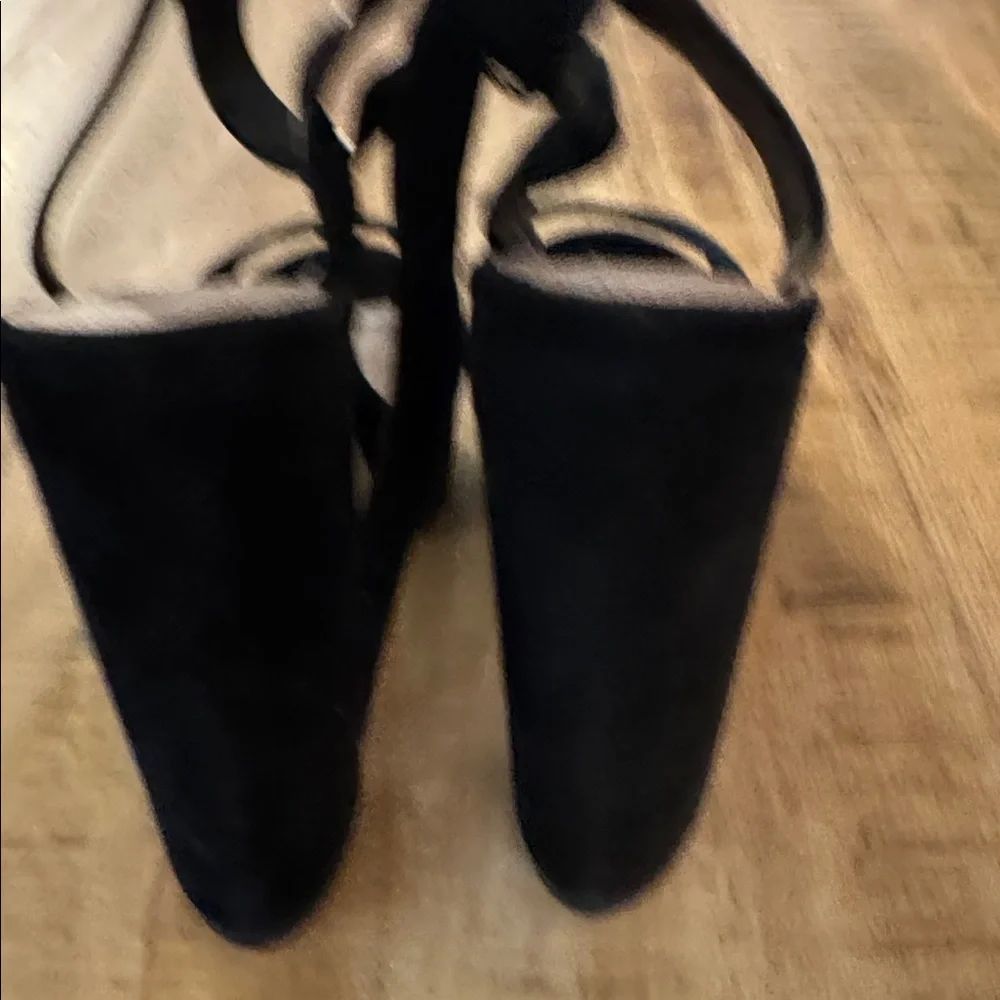 AQUA BLOOMINGDALES Mardi black leather Suede Platform Sandals heels ankle NWOT